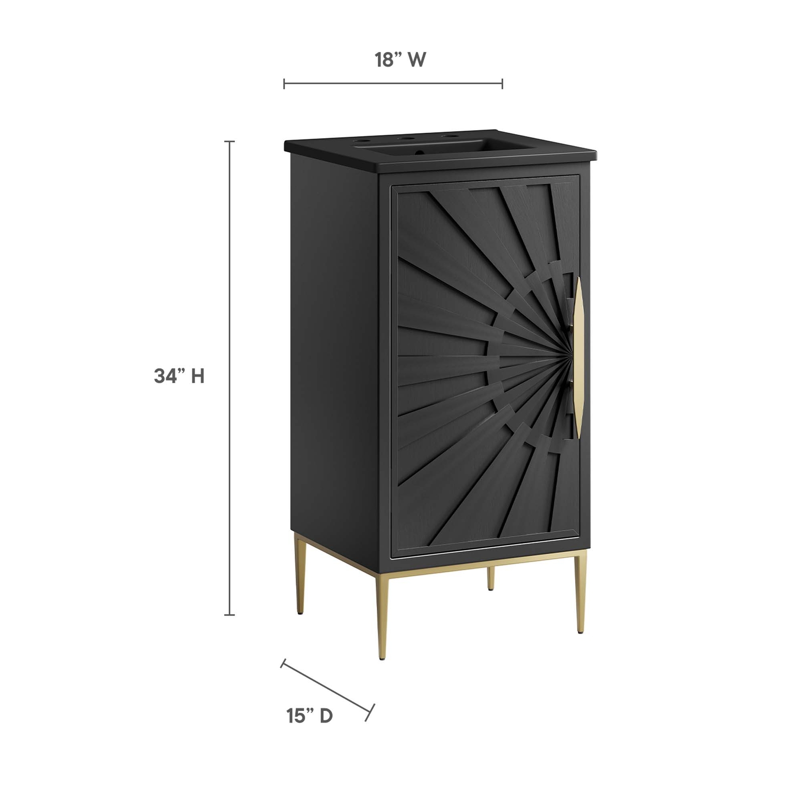 Modway Awaken 18″ Bathroom Vanity Cabinet in Black Black With Ceramic Sink Basin
