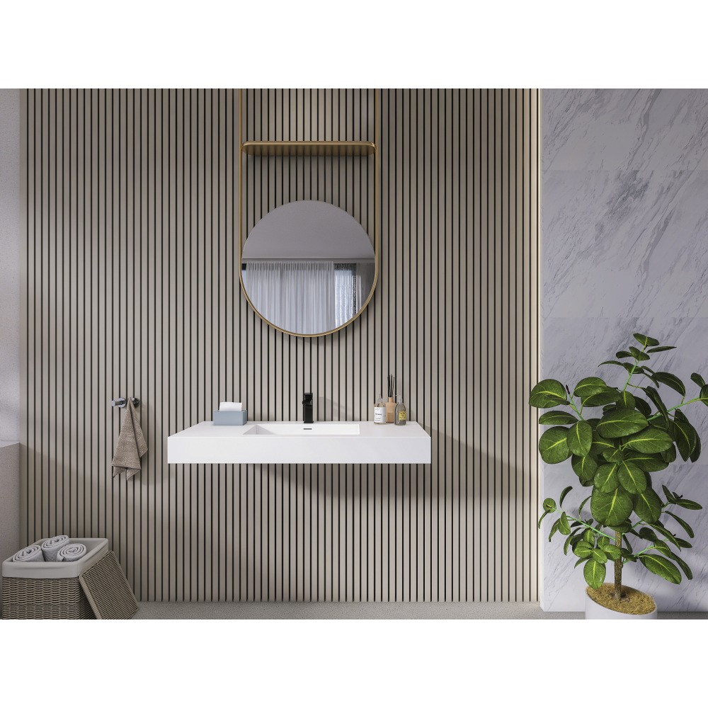 47.2”Wall-Mount Stone Resin Bathroom Sink Rectangular Vessel Sinks for Bathroom
