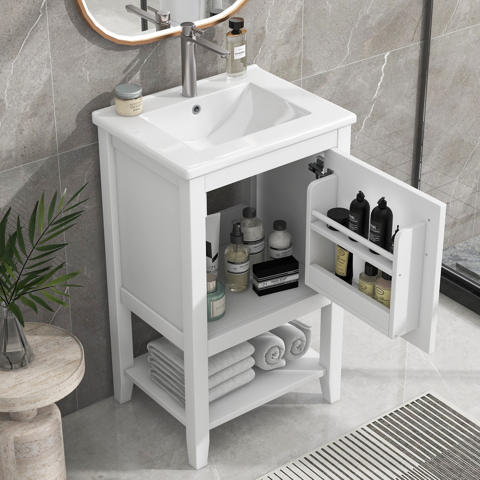 20″ Bathroom Vanity with Sink, Cabinet, Soft Close Door, White