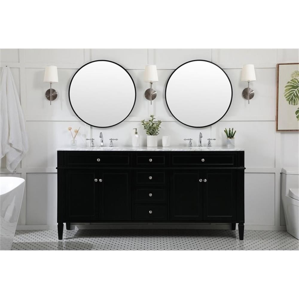 Elegant Decor Park Avenue 72″ Metal MDF Marble Double Bathroom Vanity in Black