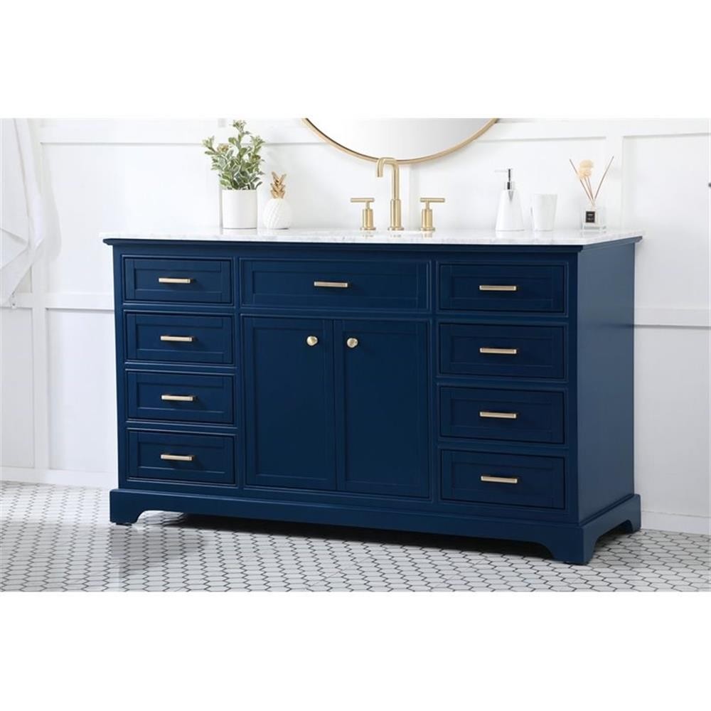 Elegant Decor Americana 60″ Metal MDF Marble Single Bathroom Vanity in Blue