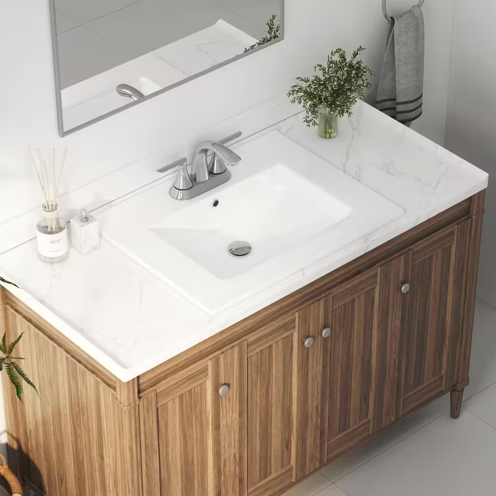 Tucson 24 In. W X 18 In. D Vitreous China Vanity Top in White with 3 Faucet Hole