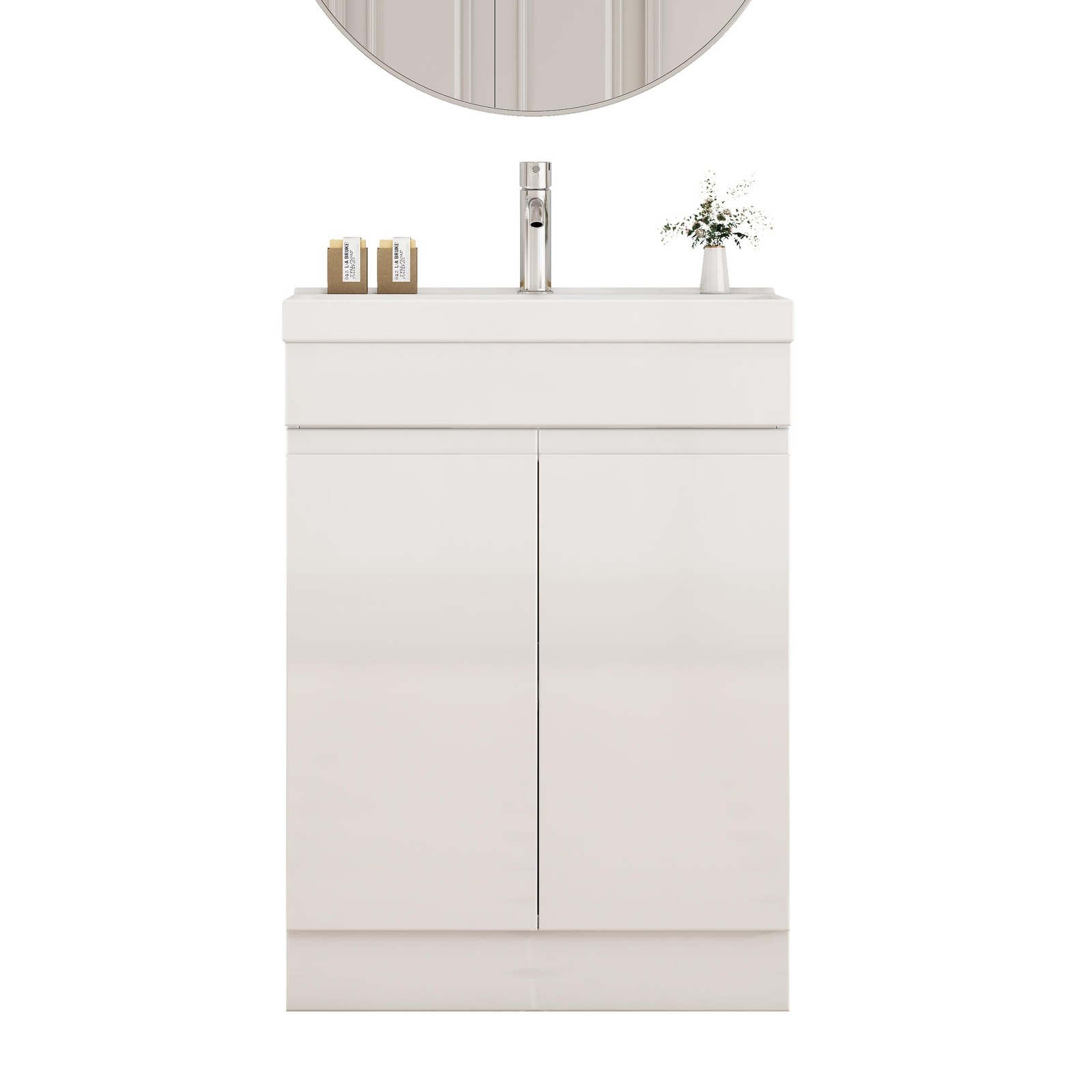 24″ Bathroom Vanity With Sink Combo,2 Doors Bathroom Cabinet, With Shelf White