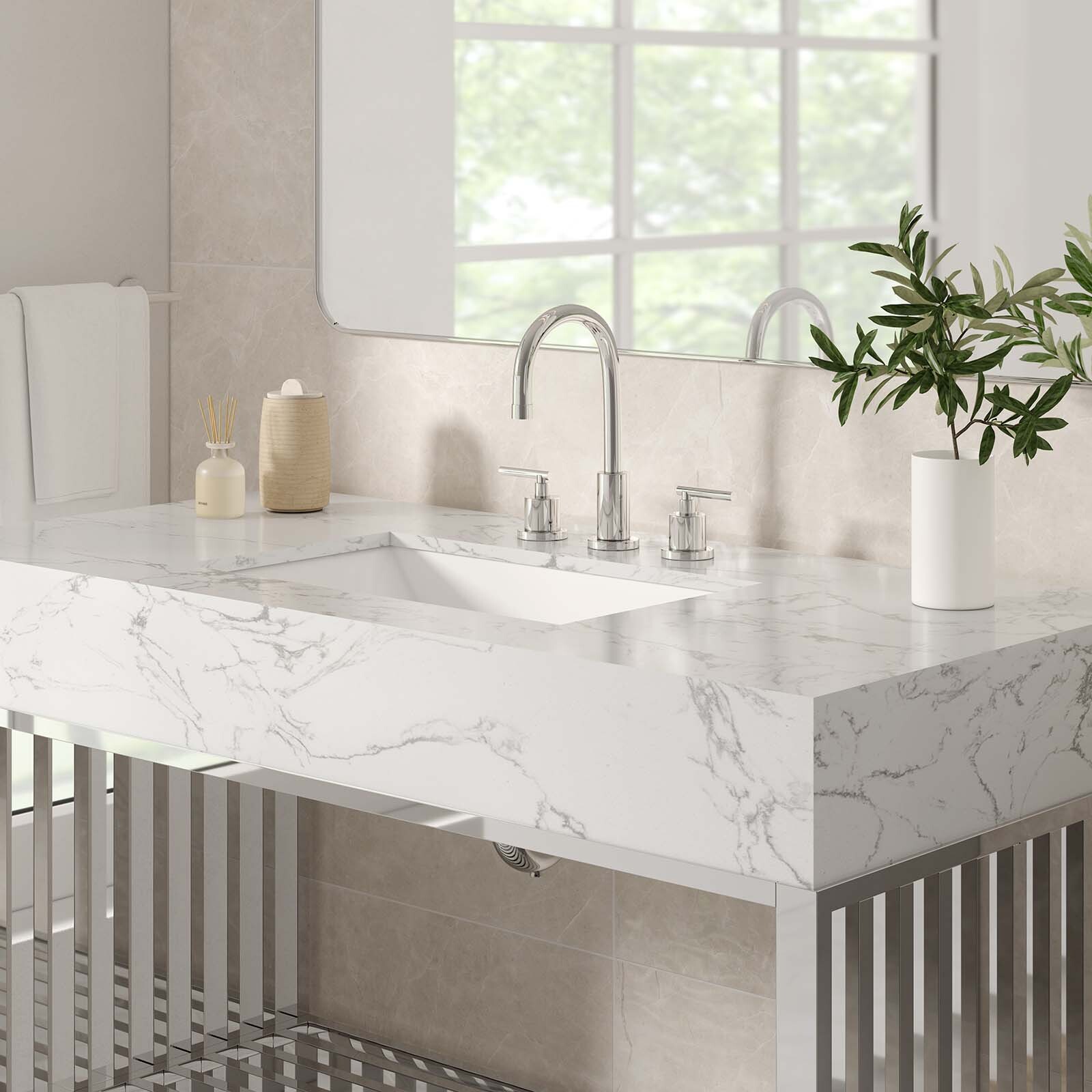 Modway Gridiron Bathroom Vanity in White Silver
