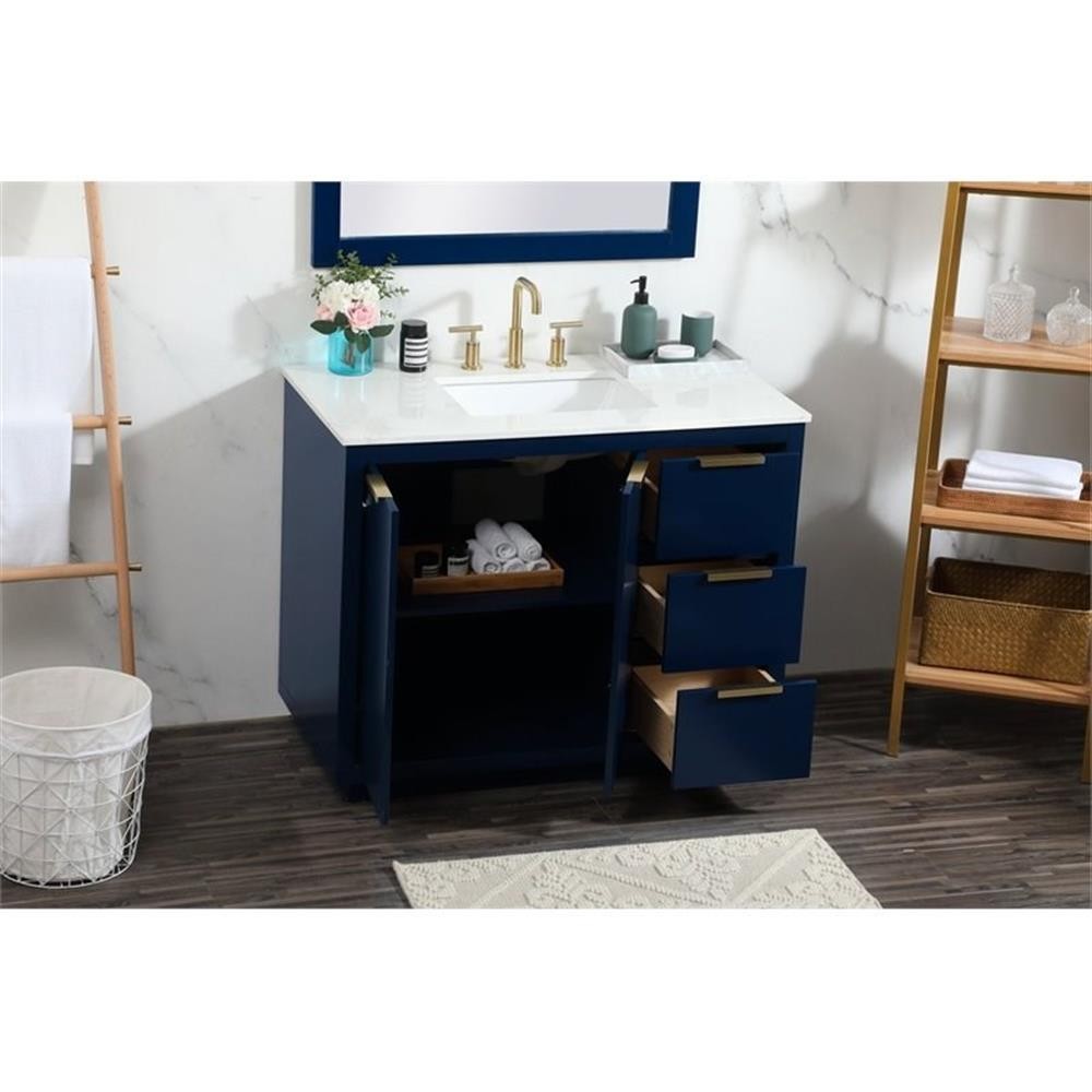 Elegant Decor Blake 42″ Aluminum Alloy MDF Single Bathroom Vanity in Blue