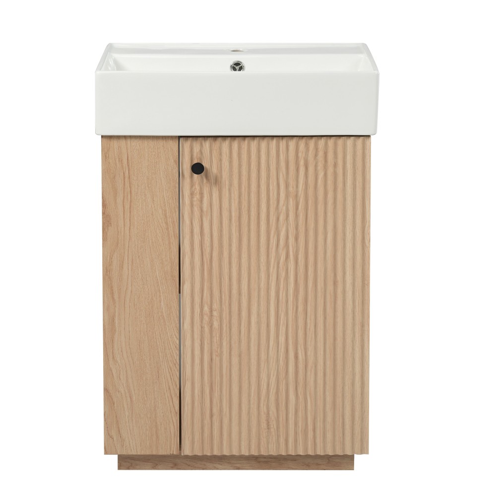 21.6″ Freestanding Bathroom Vanity w/Ceramic Sink, Wood Grain Cabinet,Storage