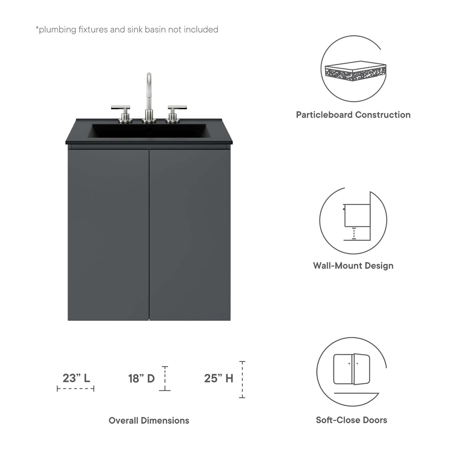 Modway Vitality 24″ Wall-Mount Bathroom Vanity in Gray