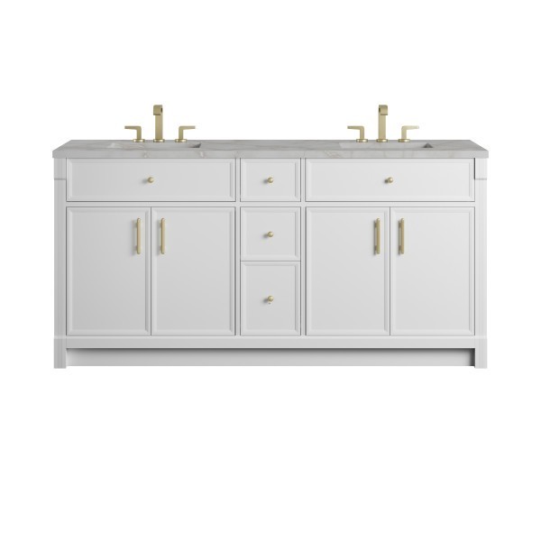 72″ James Martin Bellshire 660-V72-BW-3VSL Double Vanity Cabinet Silver Top