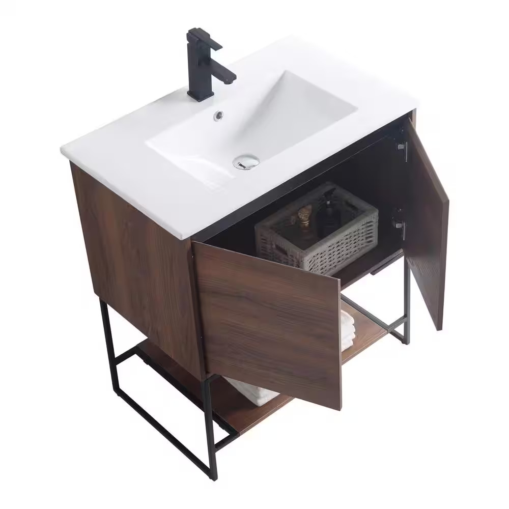 Urbania 30 In. W X 18.5 In. D X 33.5 In. H Bath Vanity in Walnut with Ceramic Va