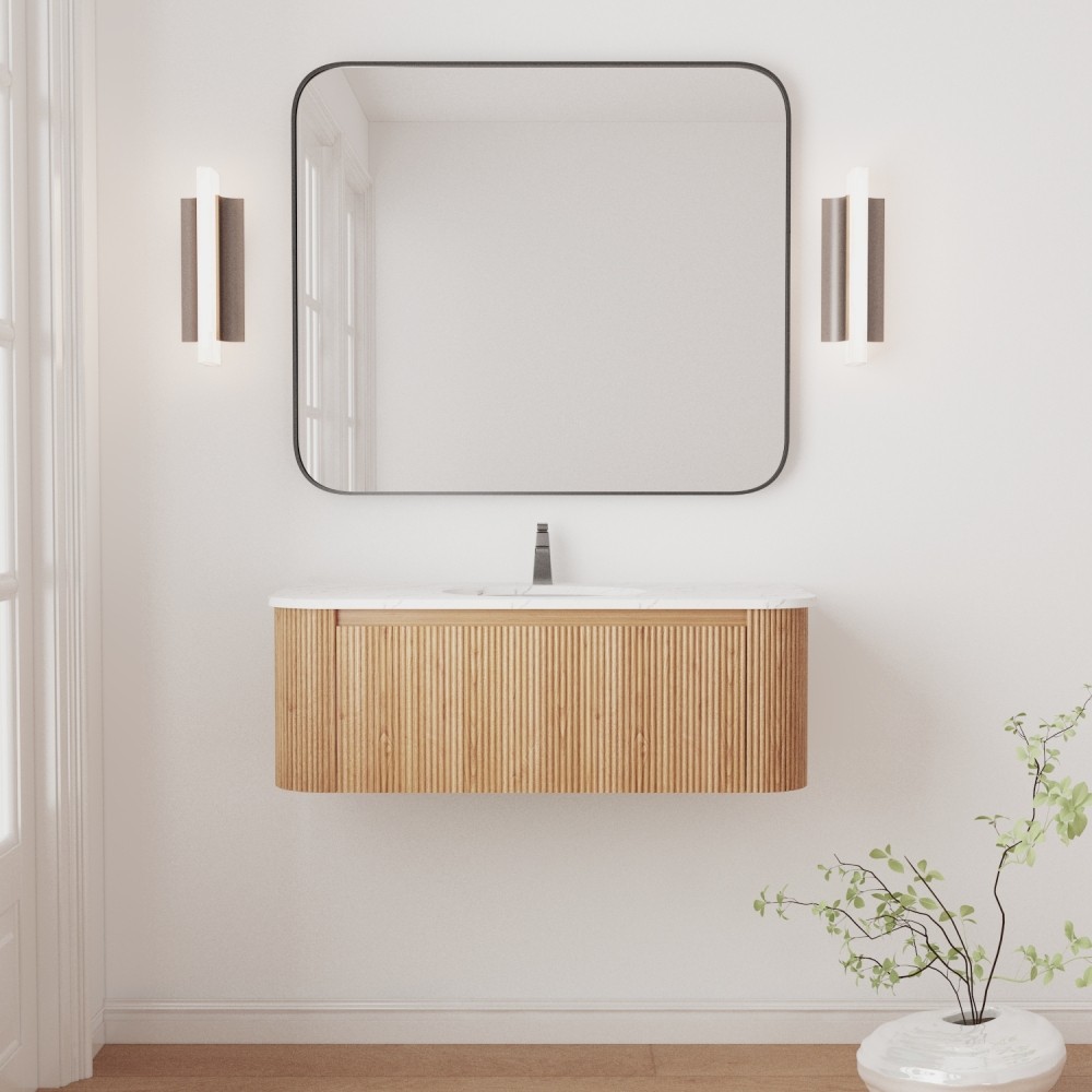 42″ Bathroom Vanity Wall Mount w/ Marble Top, Ceramic Sink, Soft Close Drawer