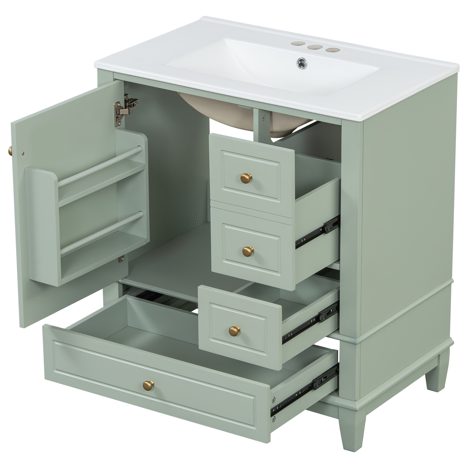 30″ Bathroom Vanity w/Ceramic Sink Freestanding Solid Wood Storage Cabinet Shelf