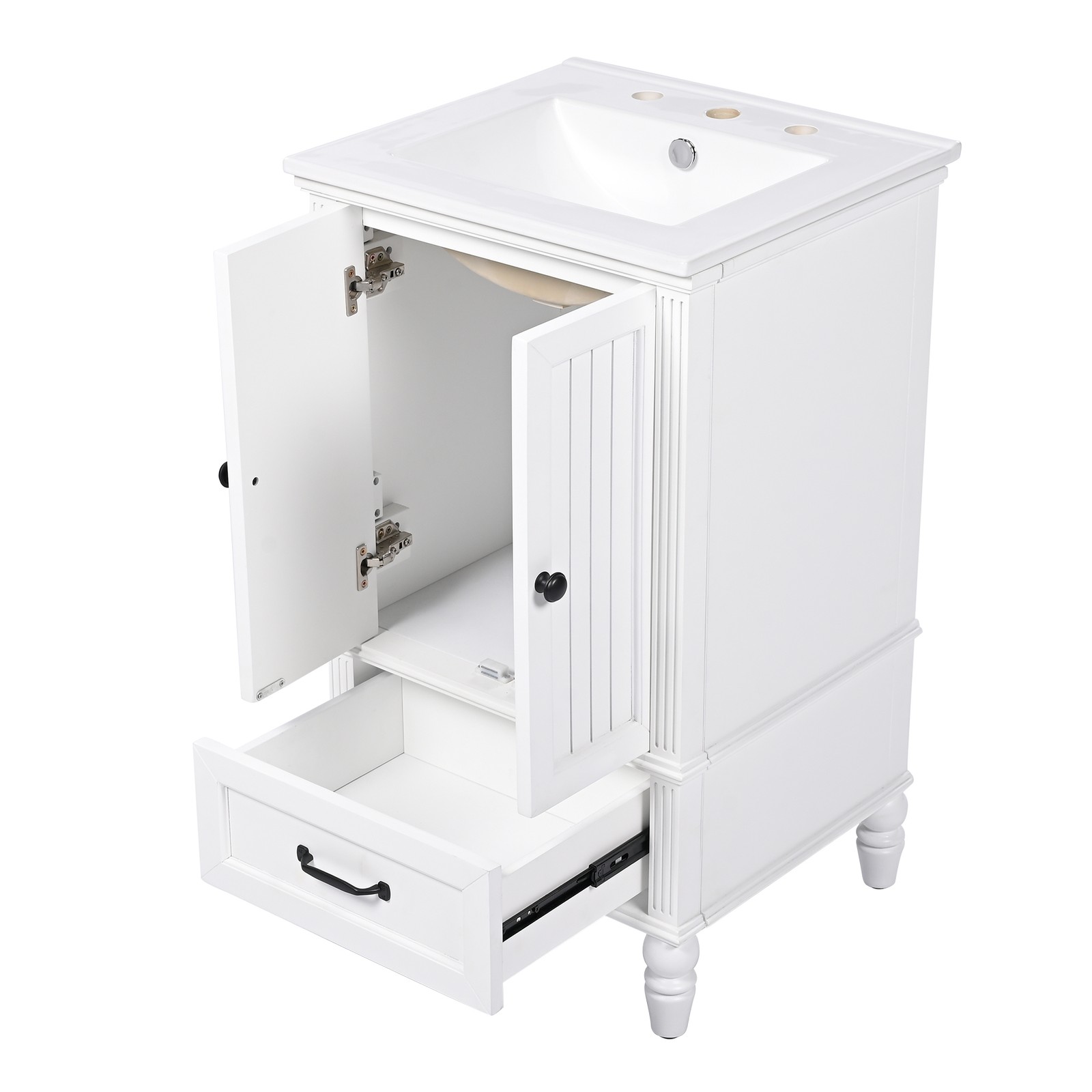 20″ Bathroom Vanity with Sink, Freestanding Bath Vanity Cabinet, Drawer, 2 Doors