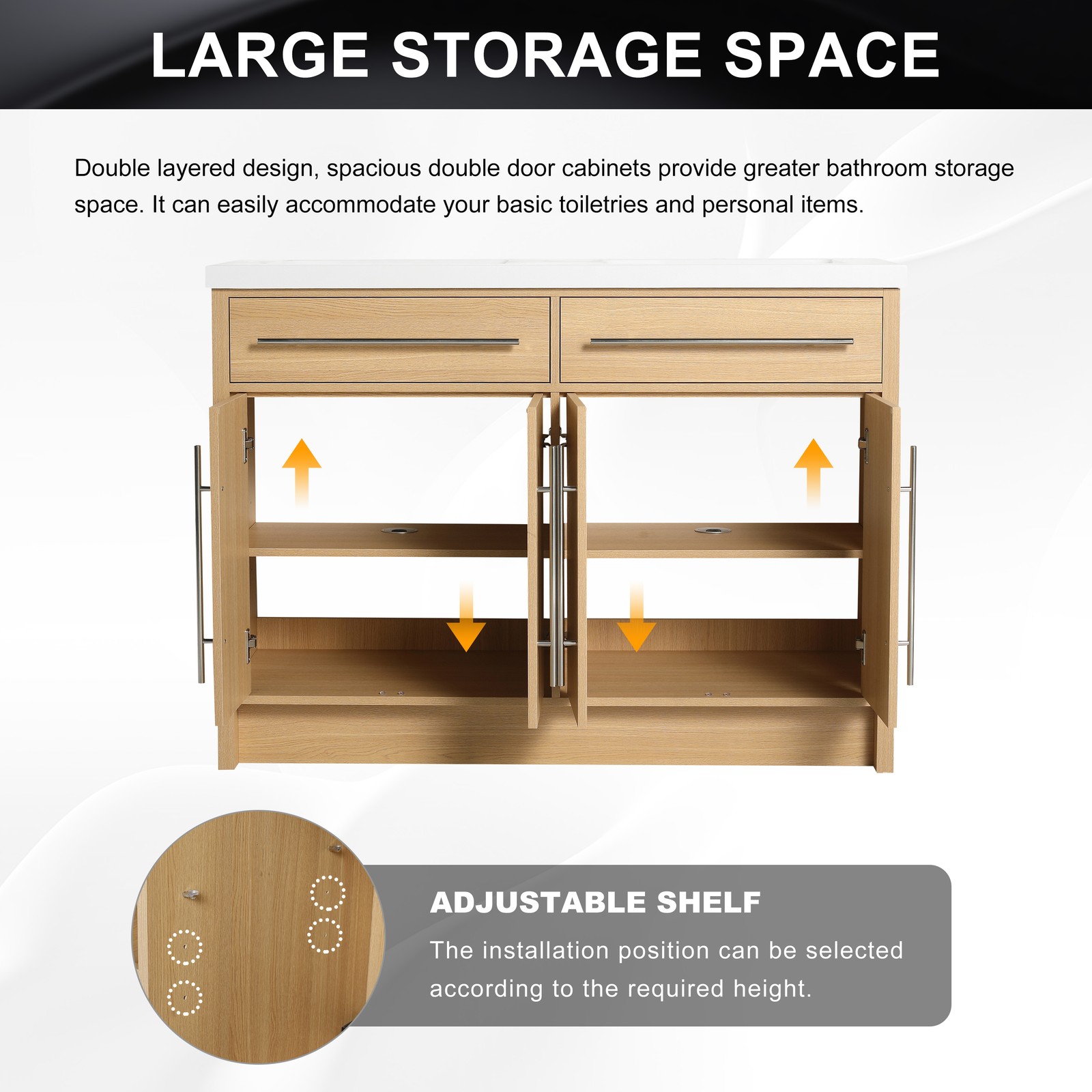 48 inch Plywood Bathroom Vanity Freestanding Double Resin Sink Storage W/2 Doors