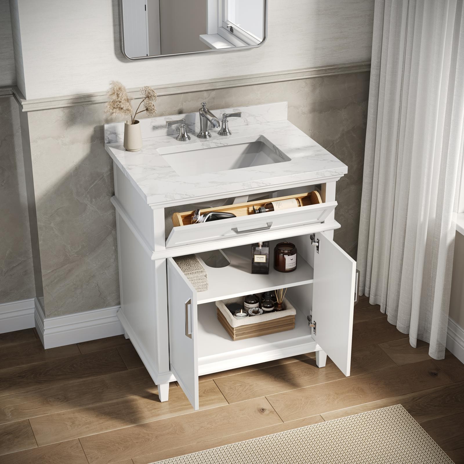 HOROW 30” Bathroom Vanity with Undermount Basin Freestanding Storage Cabinet