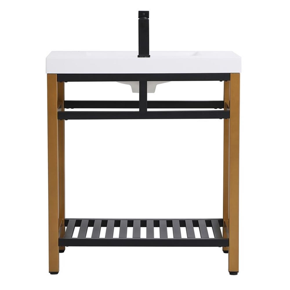 Elegant Decor Raya 30″ Single Resin Top Metal Bathroom Vanity in Gold and Black