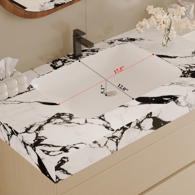 29.9″ Modern Floating Bathroom Vanity with Faux Marble Top and Ceramic Sink