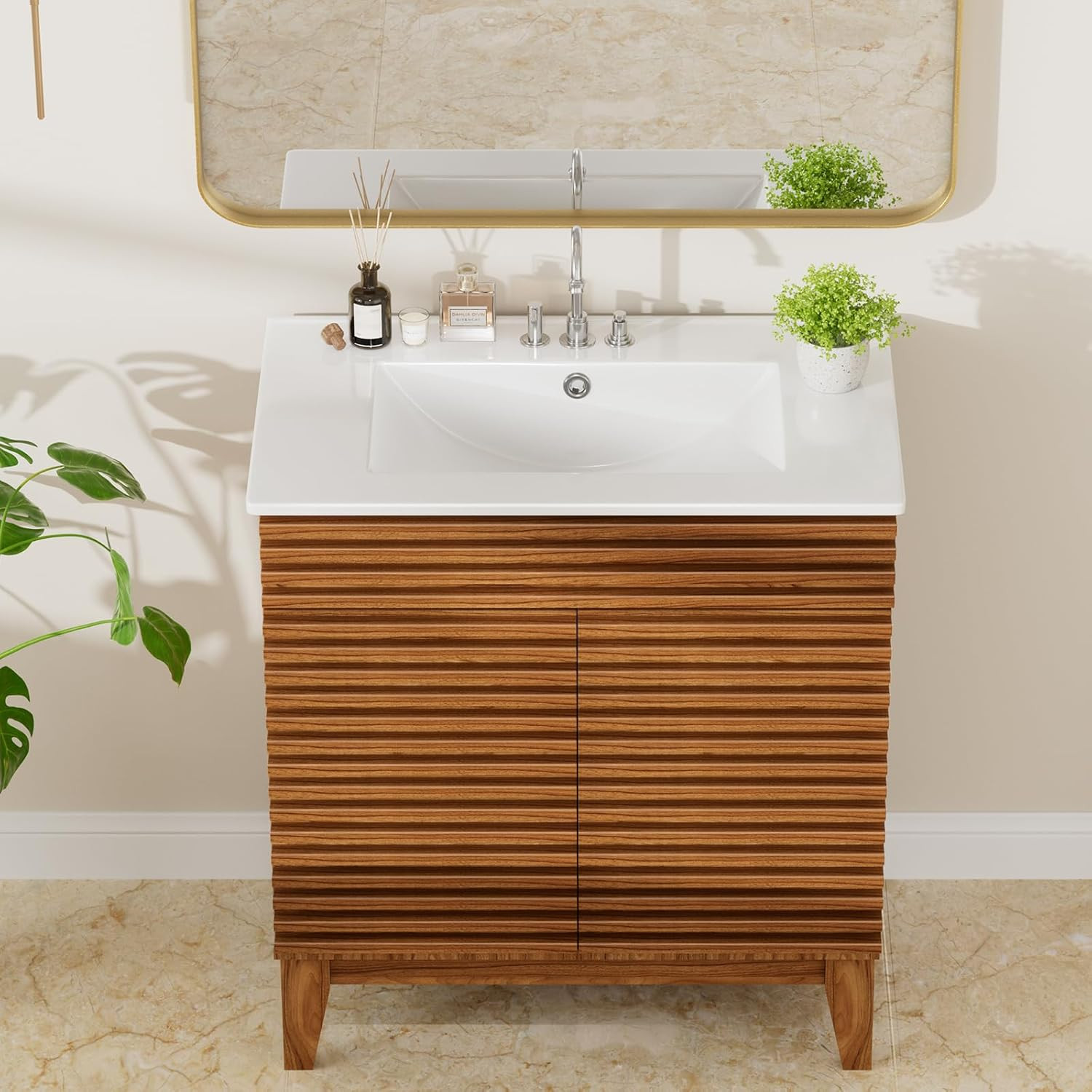 ROOMTEC 30″X18¼” Bathroom Vanity Sink Top with Three Holes, Ceramic Vanity Sink