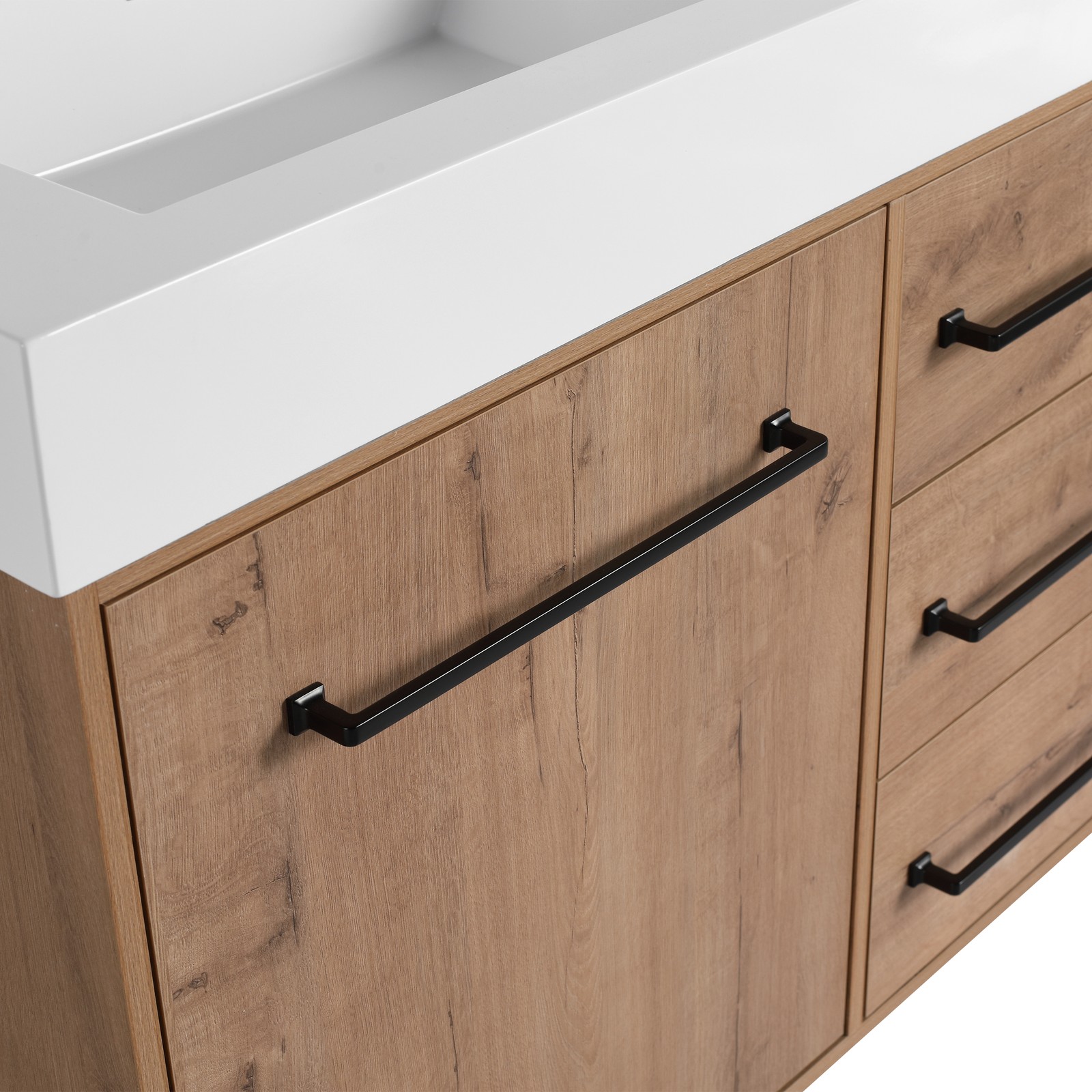 60 in Freestanding Bathroom Vanity White Double Resin Sink 2 Doors 3 Drawers