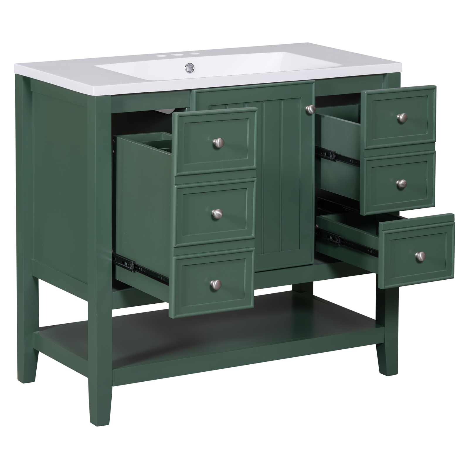 36″ Bathroom Vanity w/Sink,Freestanding Bath Vanity Cabinet,3 Drawers,Open Shelf