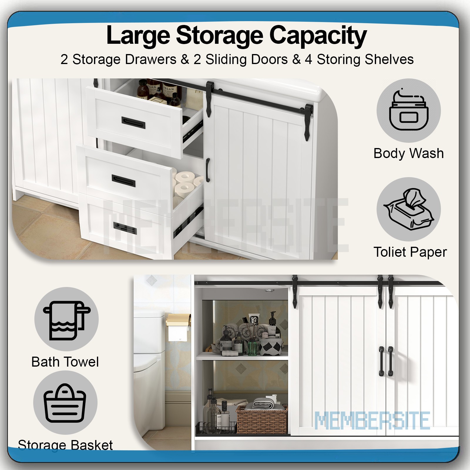 Bathroom Vanity 47.3″ Bathroom Sink Cabinet w/Sinks and Sliding Doors ,2 Drawers