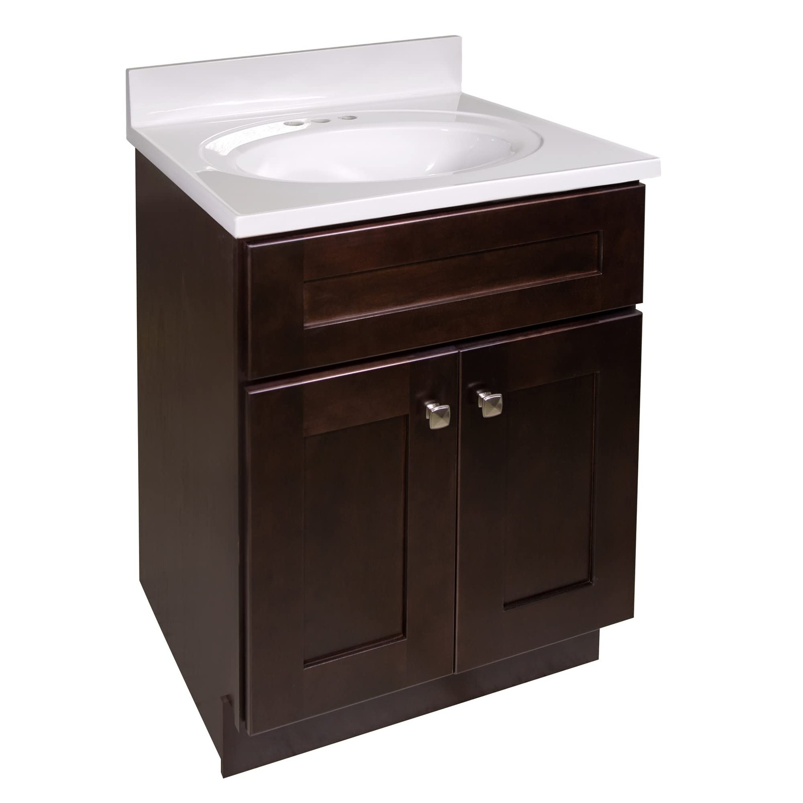 Brookings Vanity in Espresso w/ White Marble Top Fully Assembled 25″