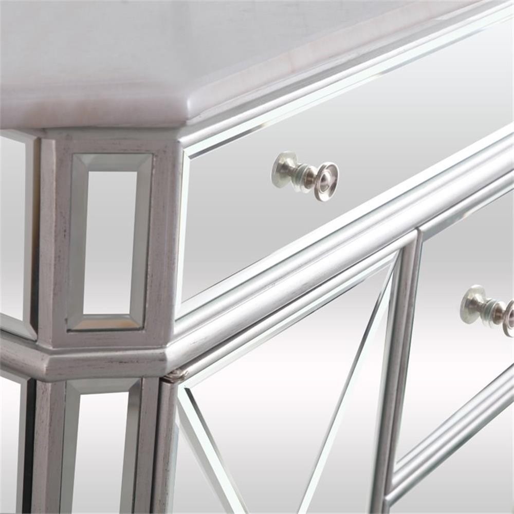 Elegant Decor Camille 42″ Single Marble Top Mirrored Bathroom Vanity in Silver