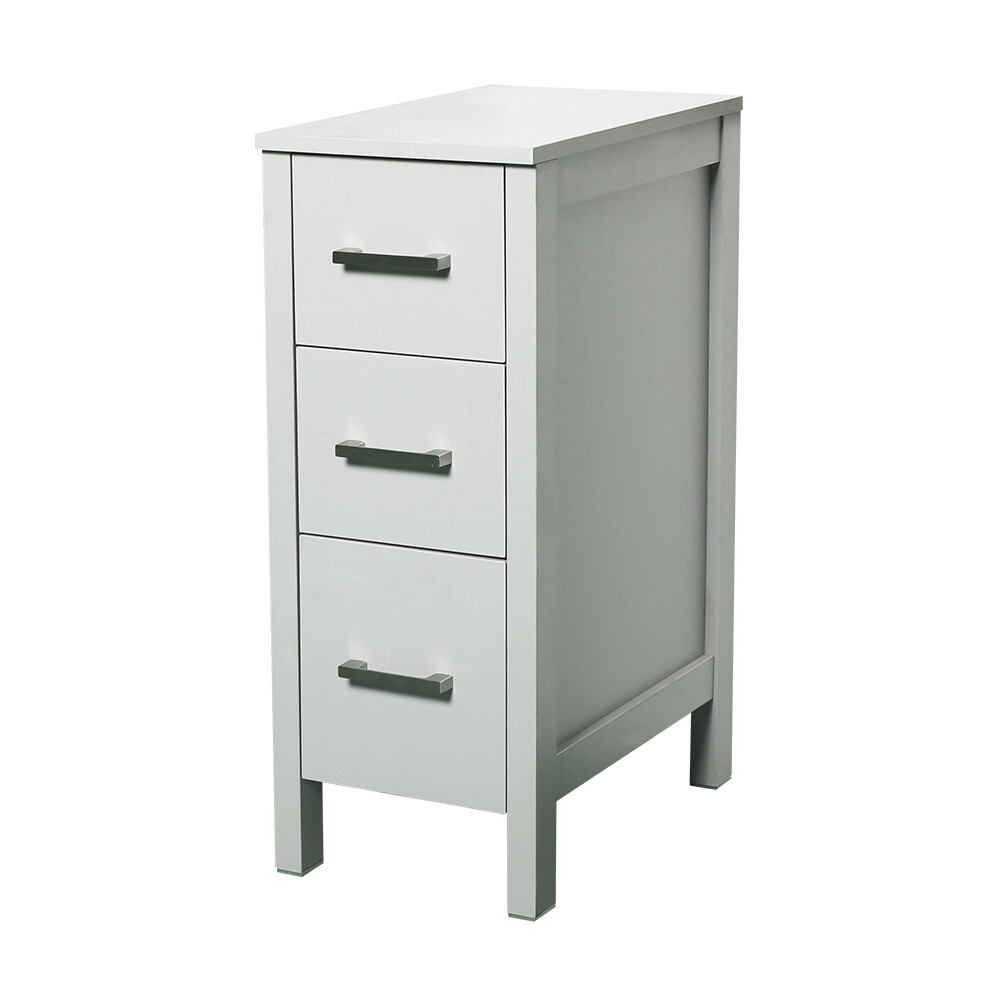 12″ Small Bathroom Vanity Beside Cabinet 3 Drawers Shelf Modern MDF Wood Gray