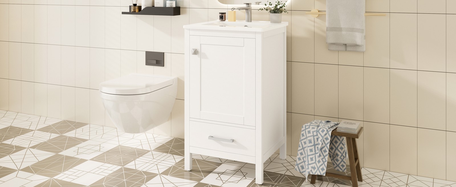 20-Inch Modern Bathroom Vanity with Ceramic Sink & Soft-Close Drawer