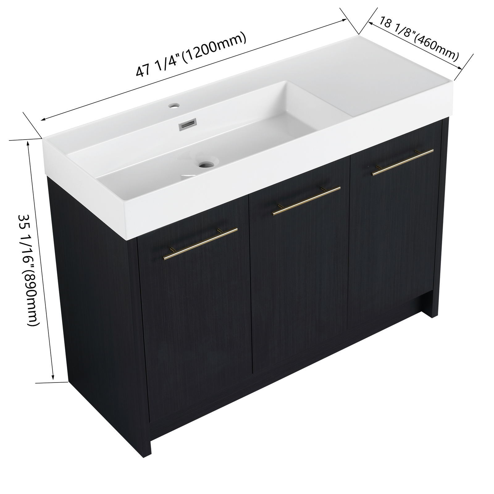 48 Inch Freestanding Bathroom Vanity Cabinet with Resin Sink Soft Closing Doors