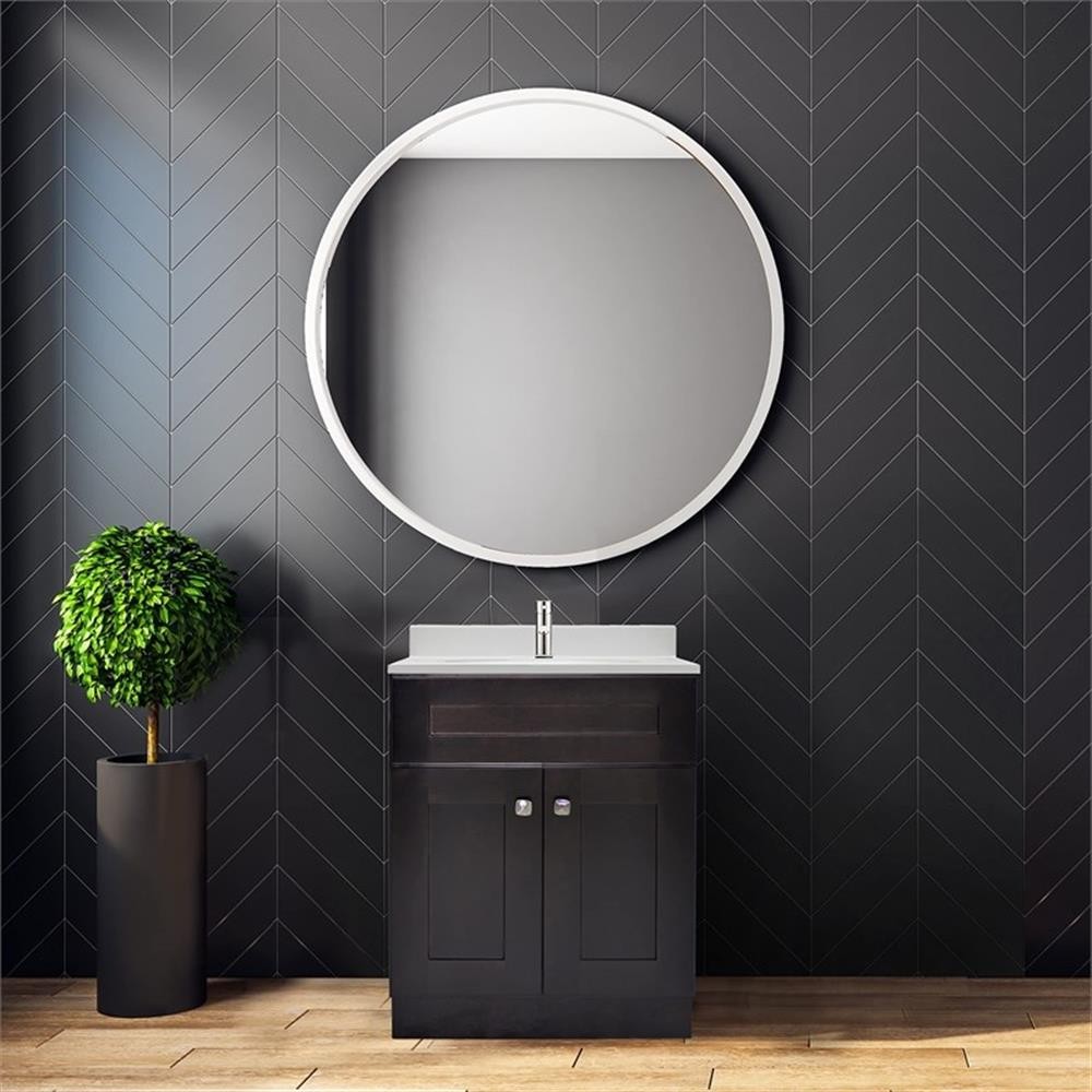 Bowery Hill Vanity in Espresso with White Marble Top Fully Assembled 25″