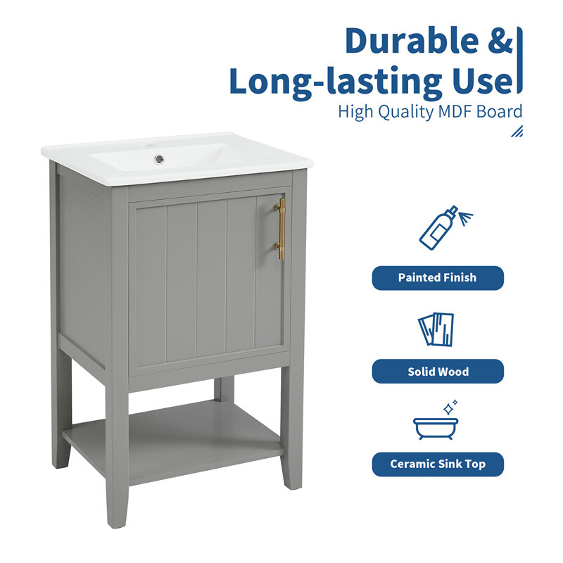 20″ Bathroom Vanity with Sink Door Open Shelf Rack Freestanding Storage Cabinet