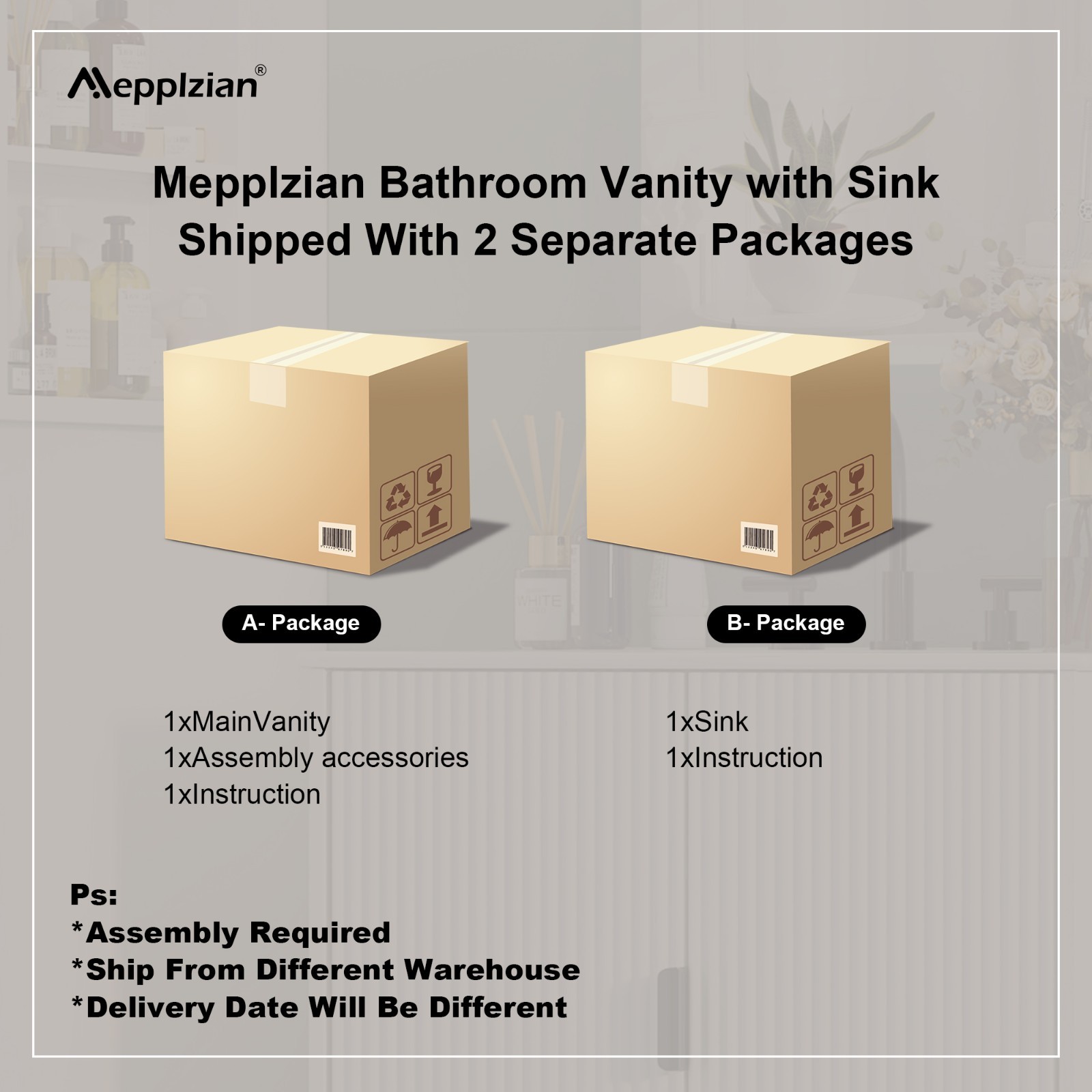 30″ Bathroom Vanity with Sink, Freestanding Vanity Storage Cabinet, 2 Doors