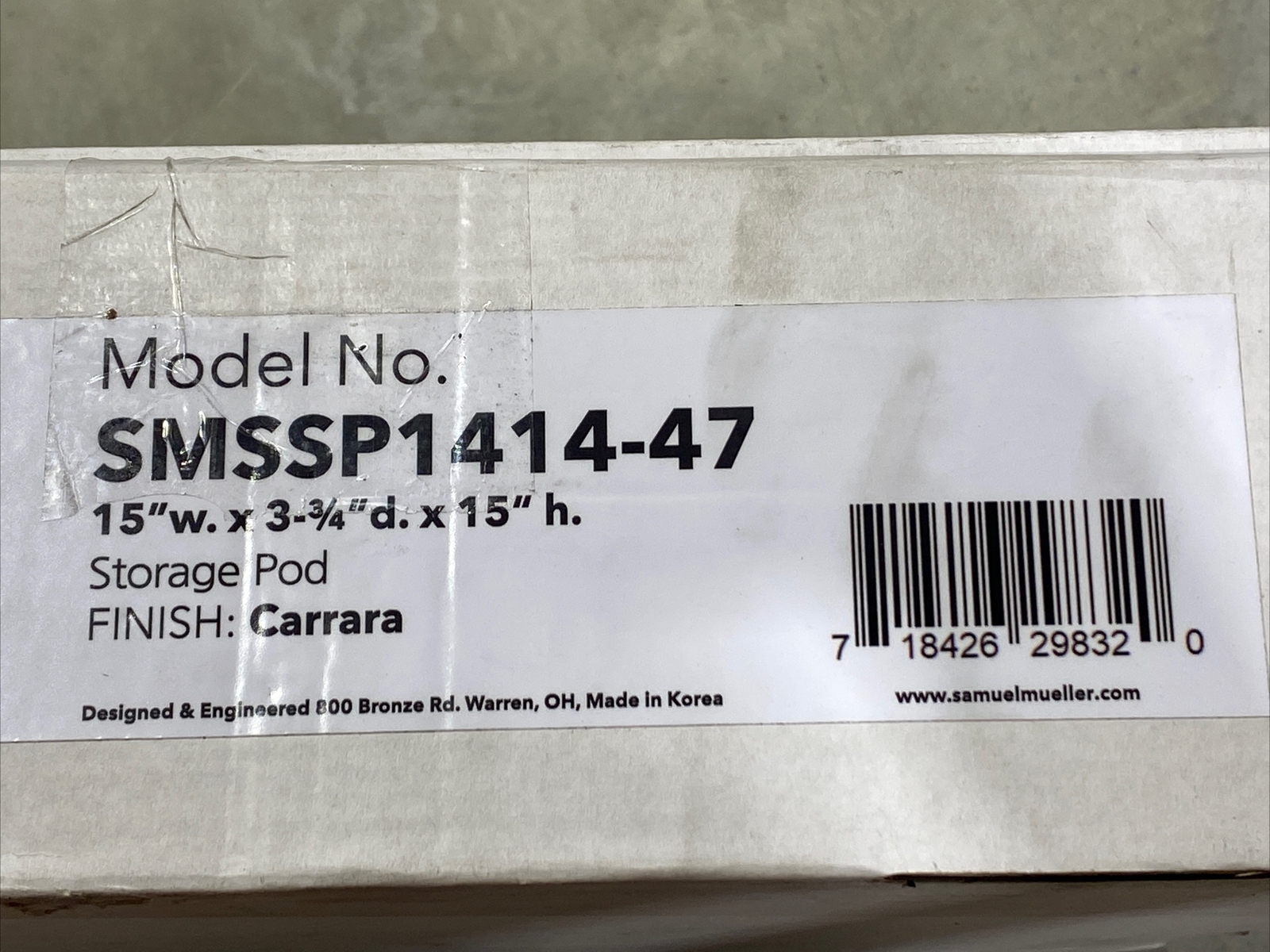 Samuel Mueller – 15″ x 15″ Monterey Solid Surface CMMA Storage Pod – Carrara