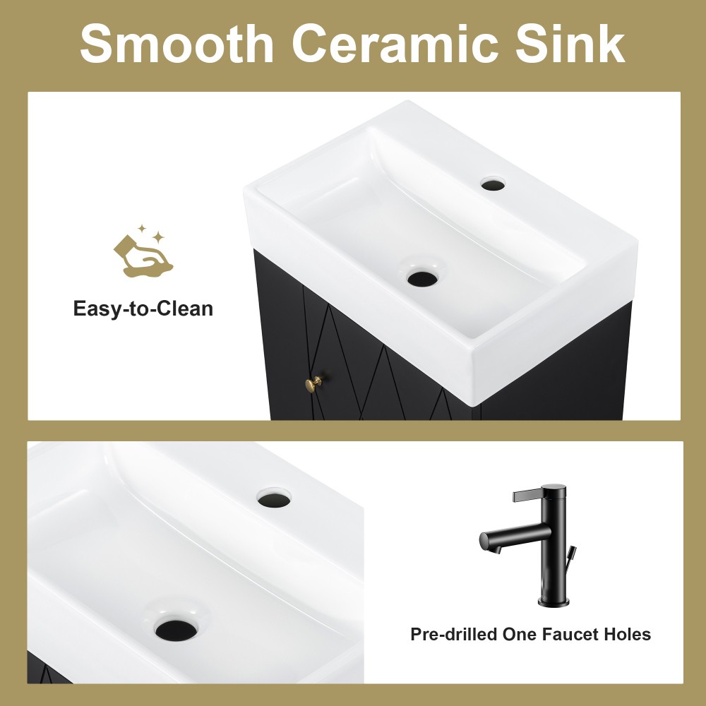 20 Inch Bathroom Vanity with Ceramic Sink, Diamond Pattern Door Design