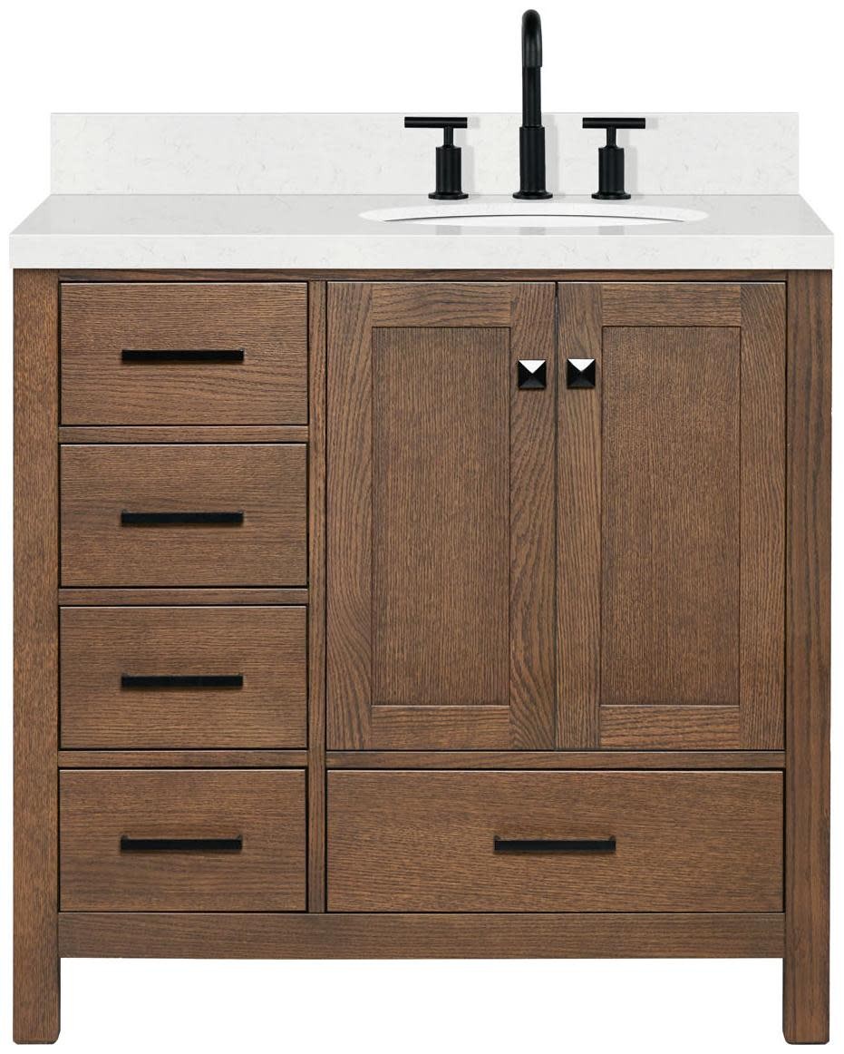Ariel A036SRCQOVO Cambridge 36″ – Brown Oak / Carrara White Quartz / Satin Brass