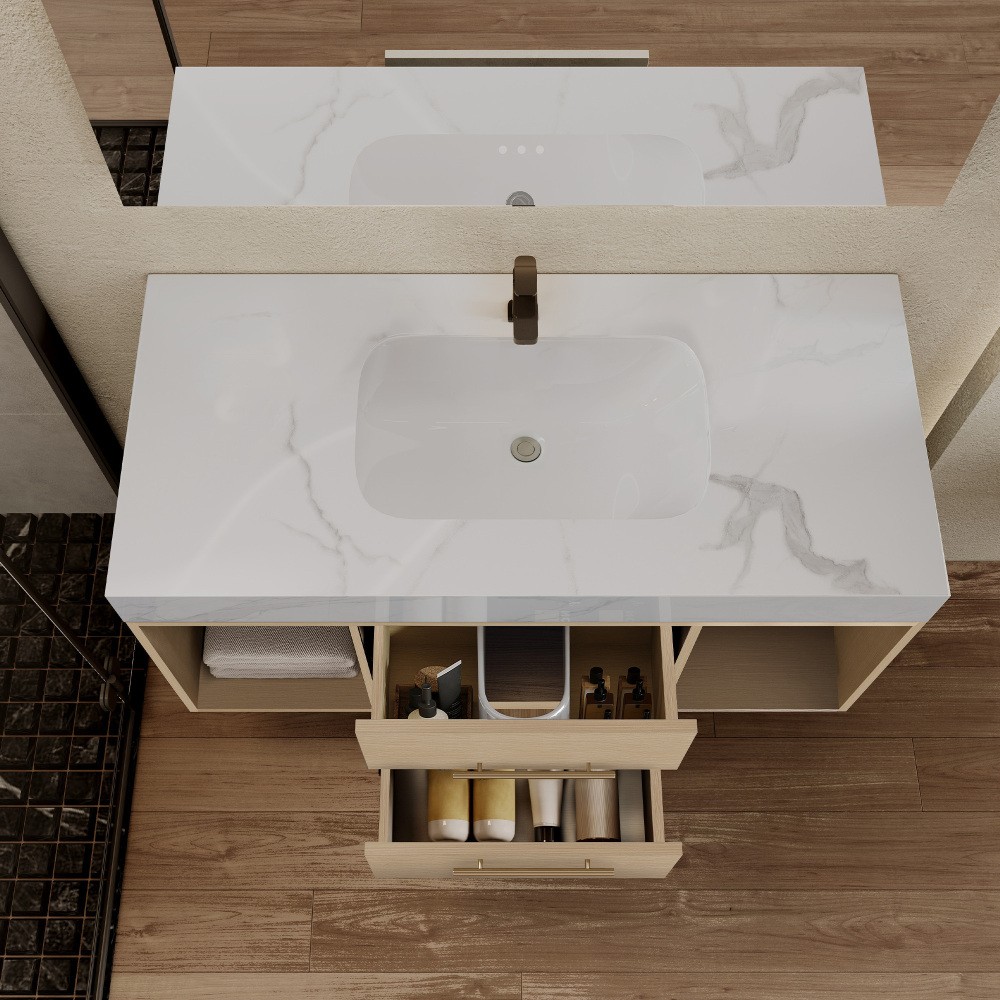 39.4 ” Floating Bathroom Vanity with Ceramic sink, Modern Wall Mounted Vanity