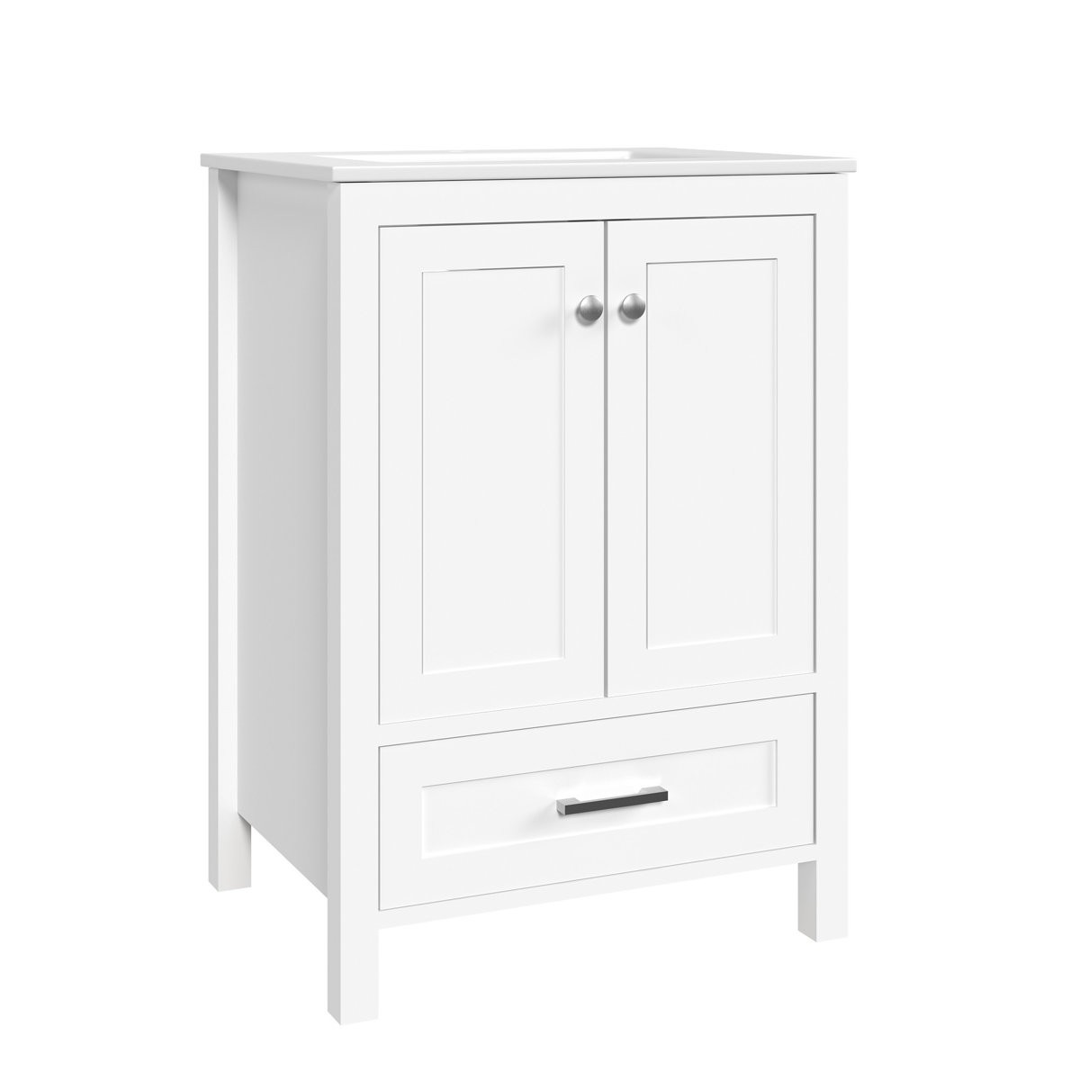 24″ Single Bathroom Vanity with Sink Ceramic Top Modern White Cabinet Drawers
