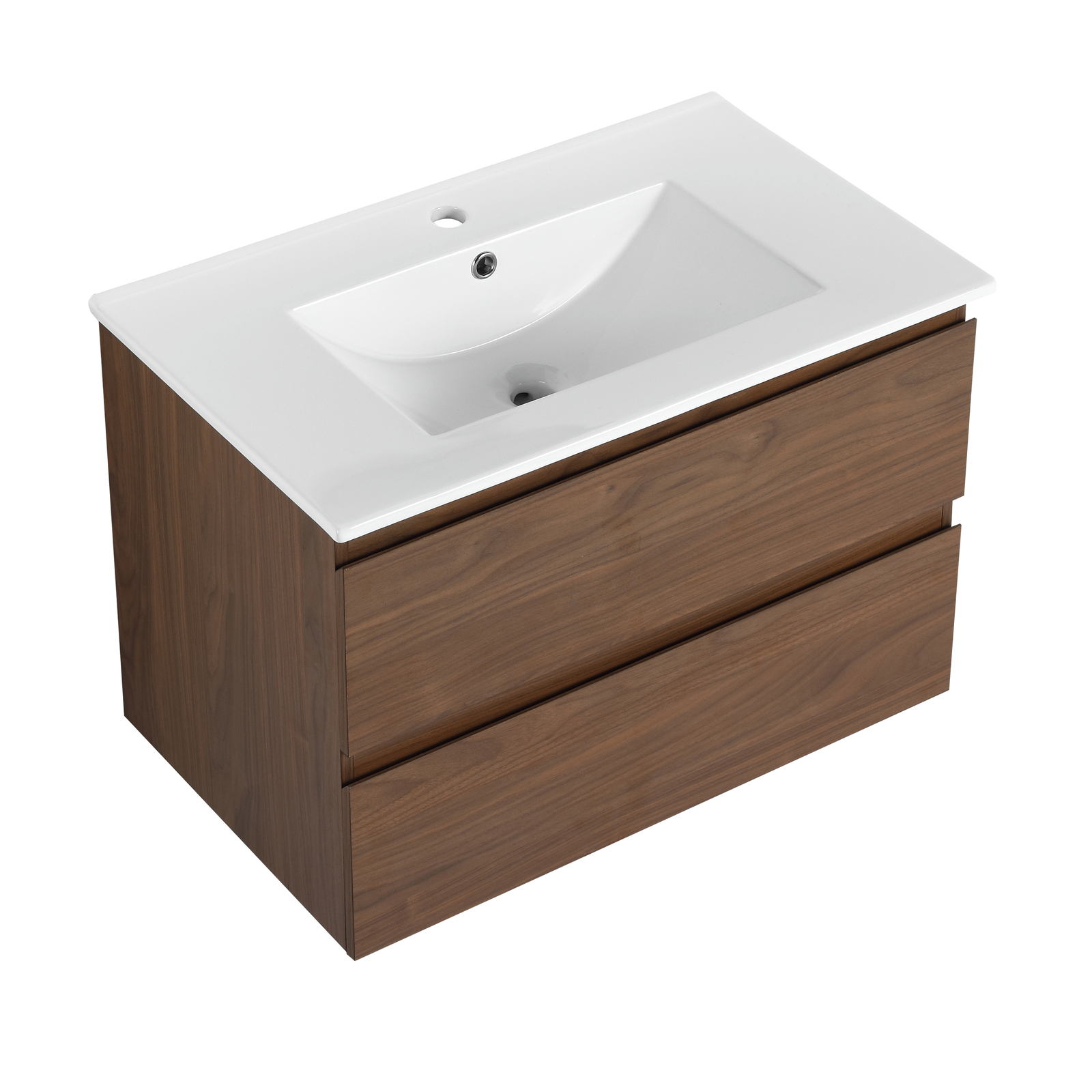 30″ Wood Wall Mounted Bathroom Vanity With 2 Drawers Cabinet Ceramic Sink Basin
