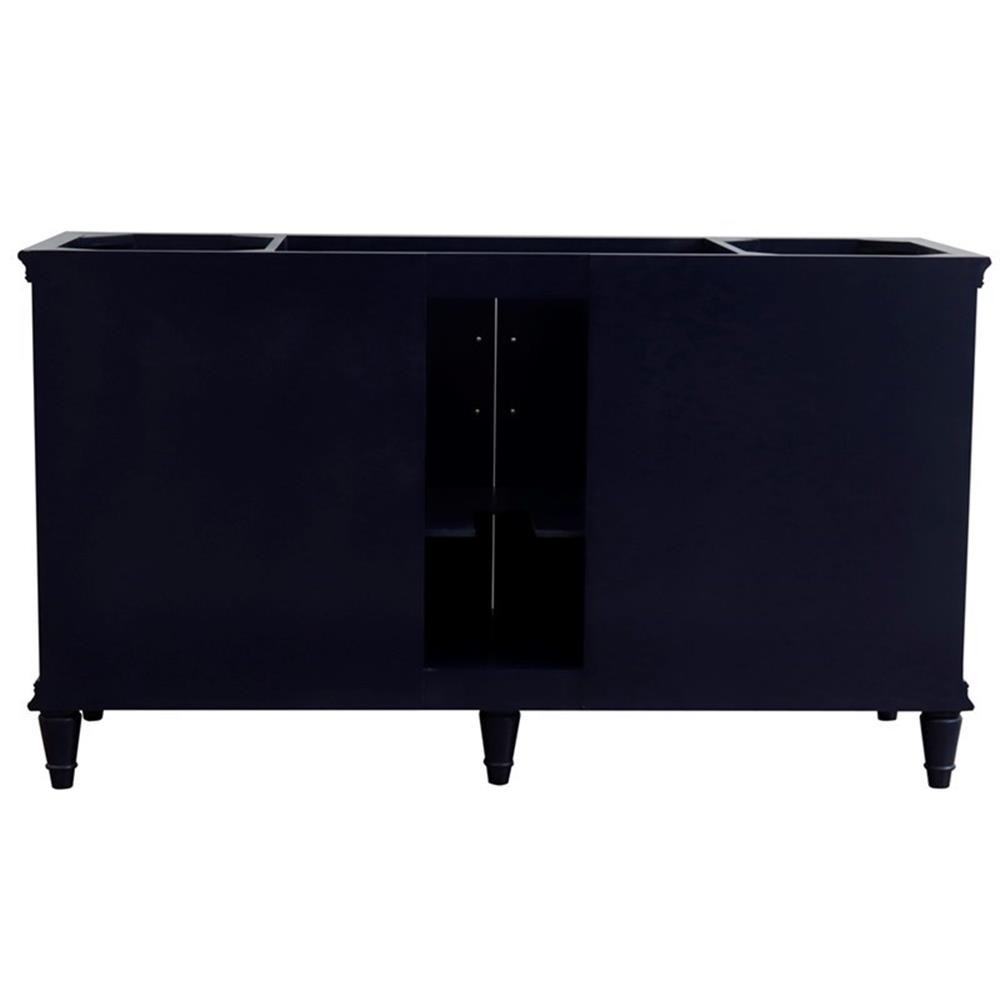 61 in. Single Wooden Vanity Blue White Carrara Marble Rectangle Sink