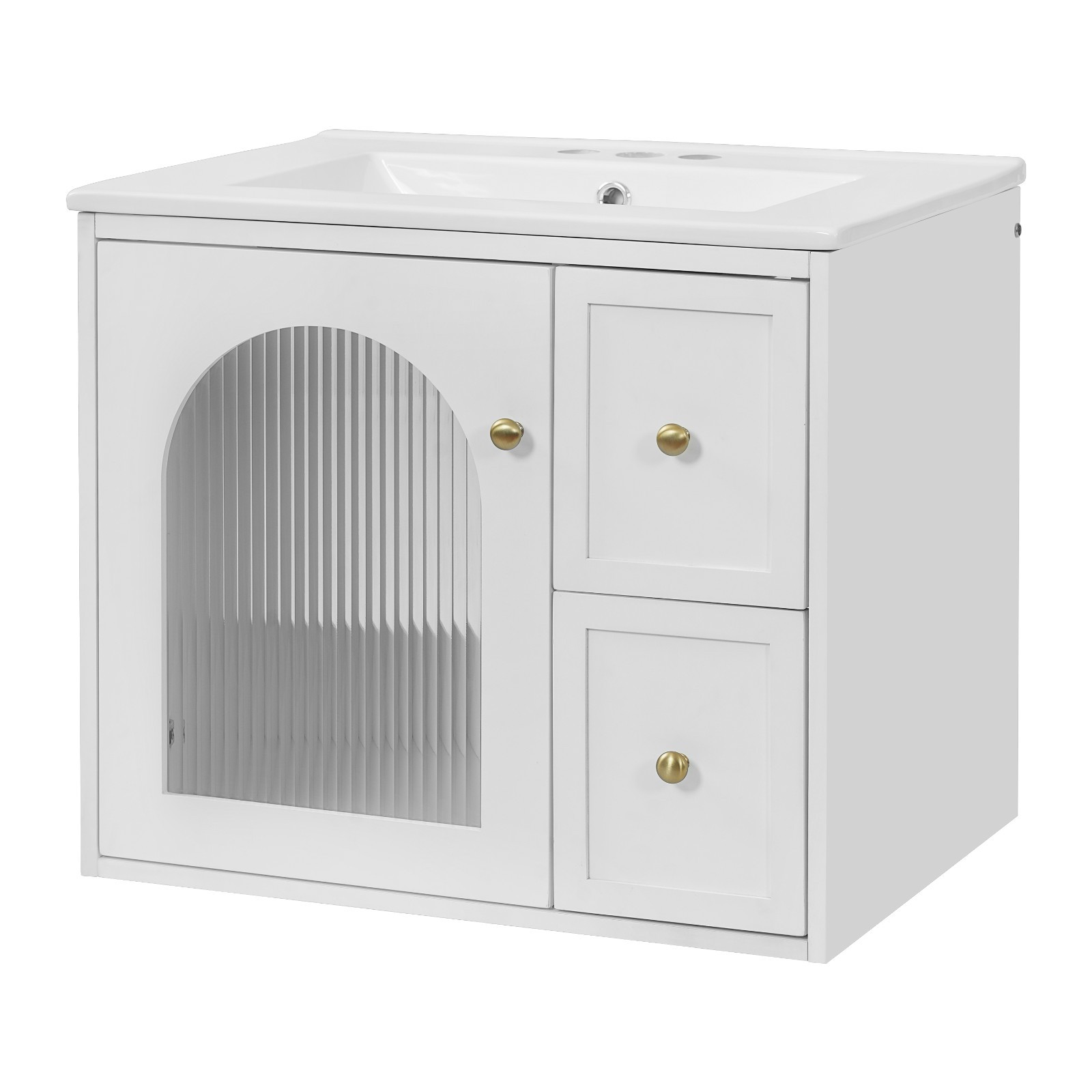 24″ Bathroom Vanity Set with Ceramic Sink Wall Mounted Bathroom Cabinet White