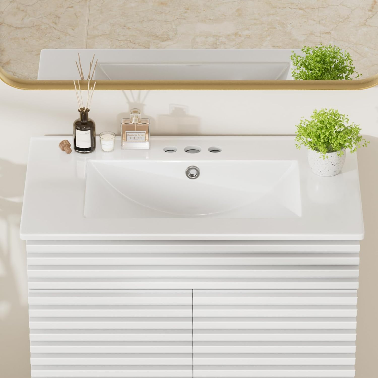 ROOMTEC 30″X18¼” Bathroom Vanity Sink Top with Three Holes, Ceramic Vanity Sink