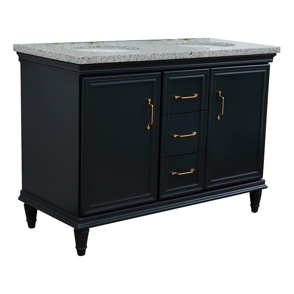 49 in. Double Wooden Vanity Dark Gray with Gray Granite Oval Sink