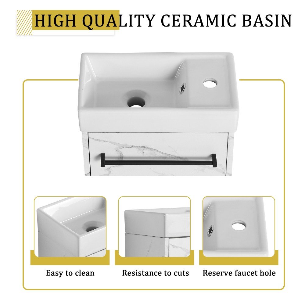 Floating Wall Mounted Bathroom Vanity W Ceramic Sink Soft Close Cabinet Door