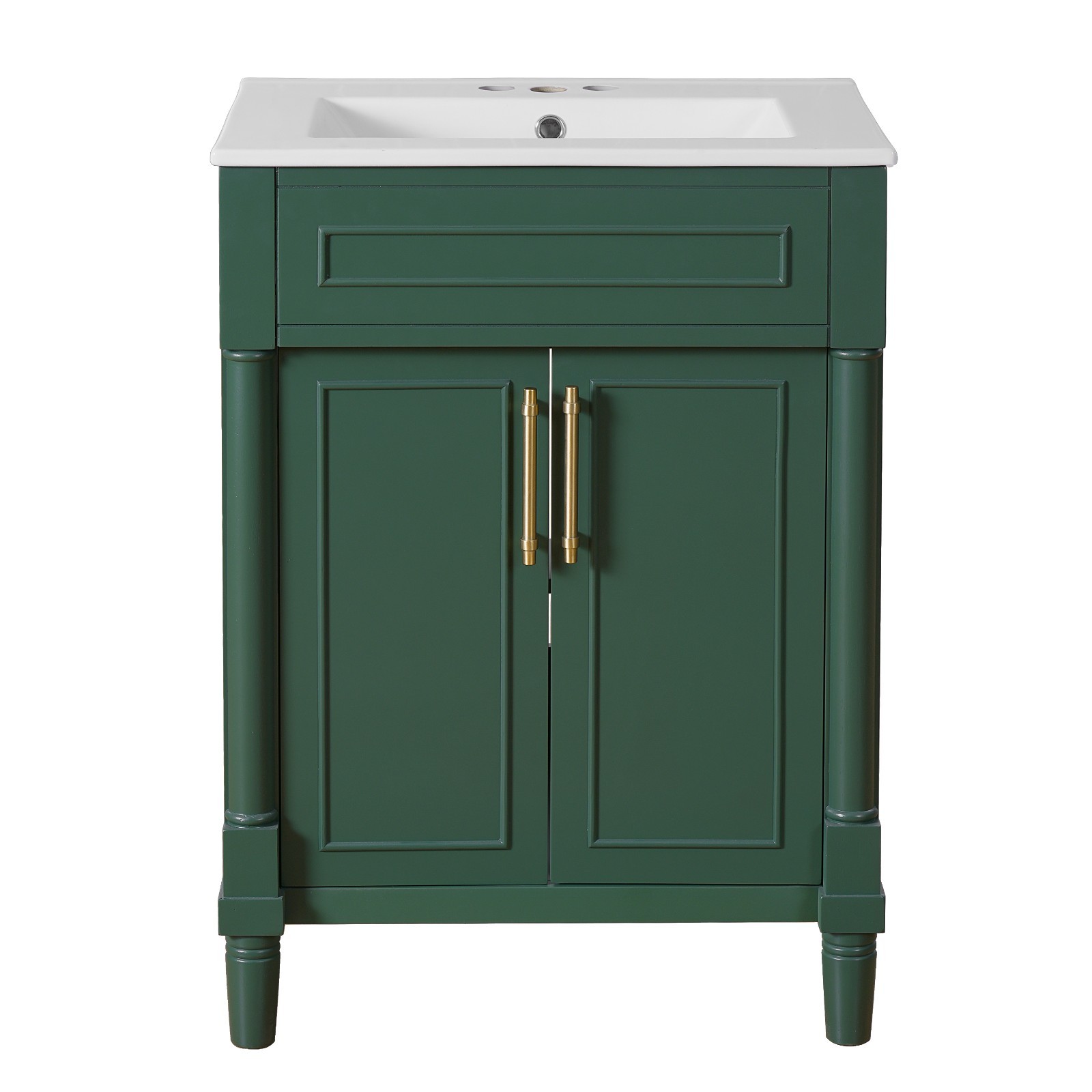 24″ Bathroom Vanity with Integrated Ceramic Sink, Bathroom Cabinet with 2 Doors