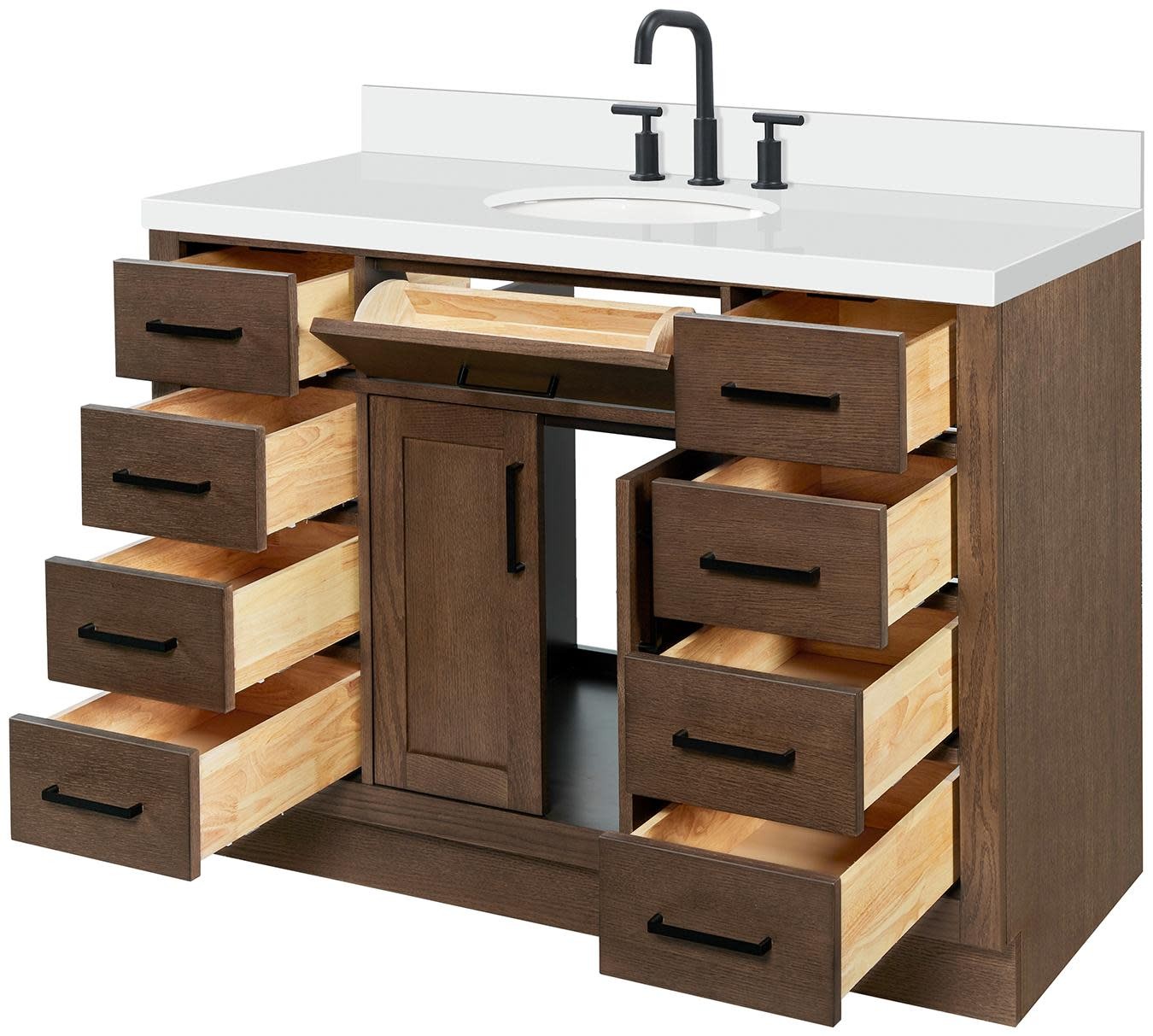 Ariel T049SWQOVO Hepburn 49″ – Brown Oak / Pure White Quartz / Satin Brass