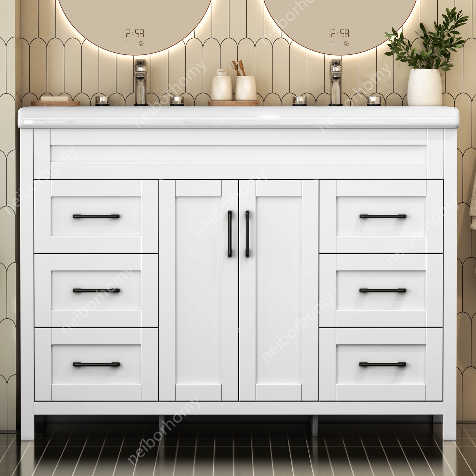 47″ Bathroom Vanity Double Sink Ceramic Freestanding Cabinet Storage Drawers