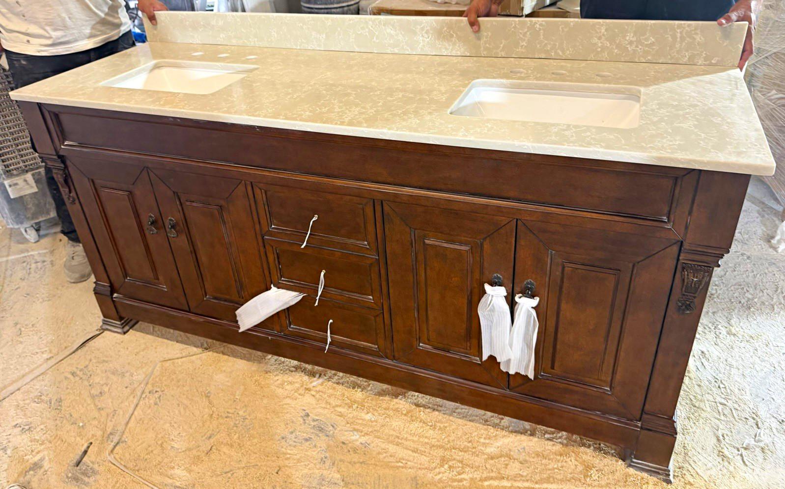 James Martin Vanities Brookfield 72″ Double Sink Vanity Wood Quartz Top Brown