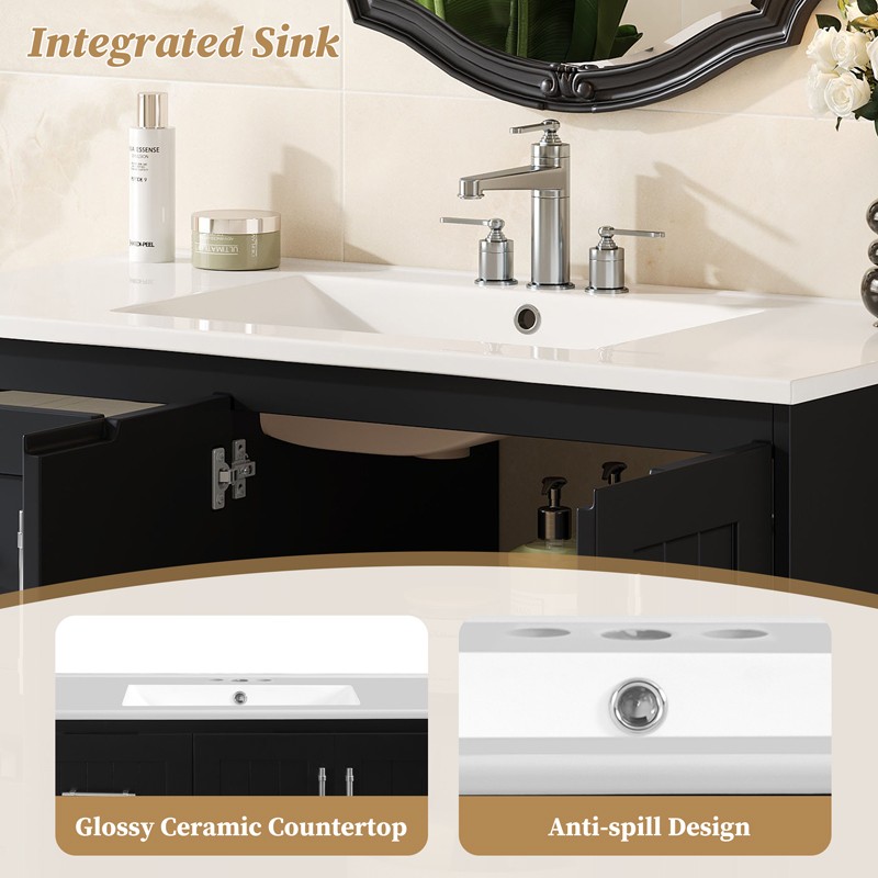 36″ Wall Mounted Bathroom Vanity w/Sink,Floating Vanity Cabinet,2 Drawers, Doors