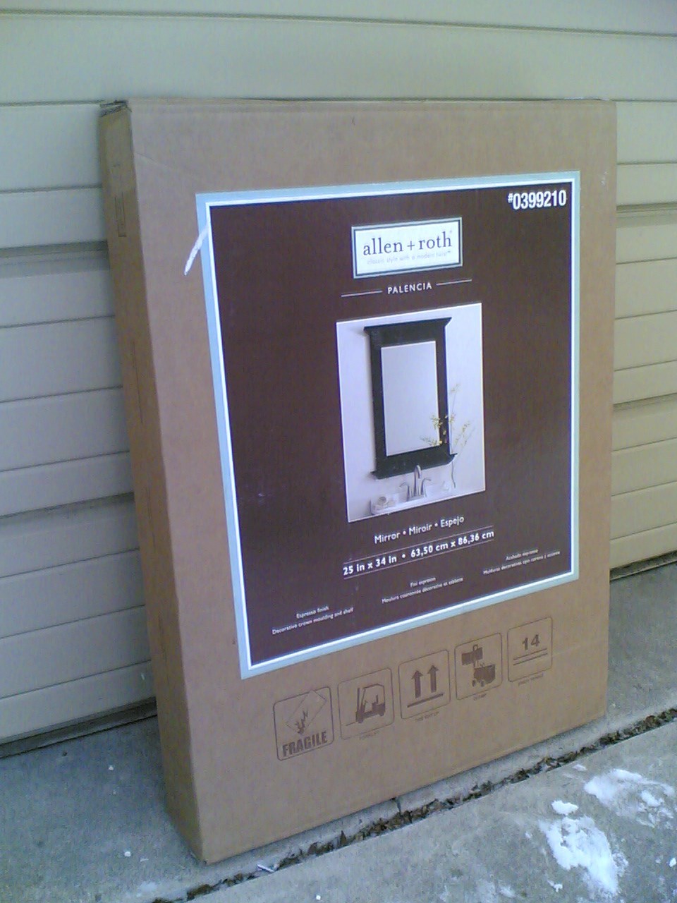 NIB: Nice 25″x34″ Bathroom Vanity or Hallway Mirror w/ Shelf (espresso)