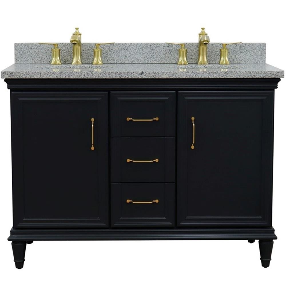 49 in. Double Wooden Vanity Dark Gray with Gray Granite Oval Sink